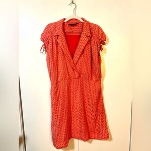 Anthropologie Maeve Carlotta Faux Wrap Dress Orange White Chain Link Large